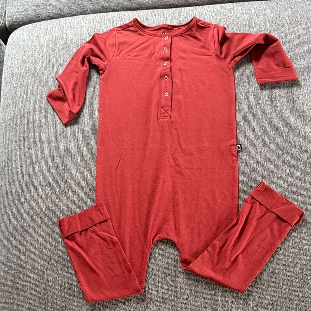 Rags to Raches Brick Red Henley One-Piece Bodysuit